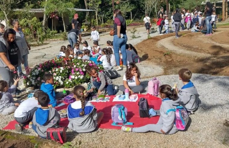 Crianças do Centro Pedagógico Rocha Falcão realizam atividade de plantio de hortaliças no Horto Municipal