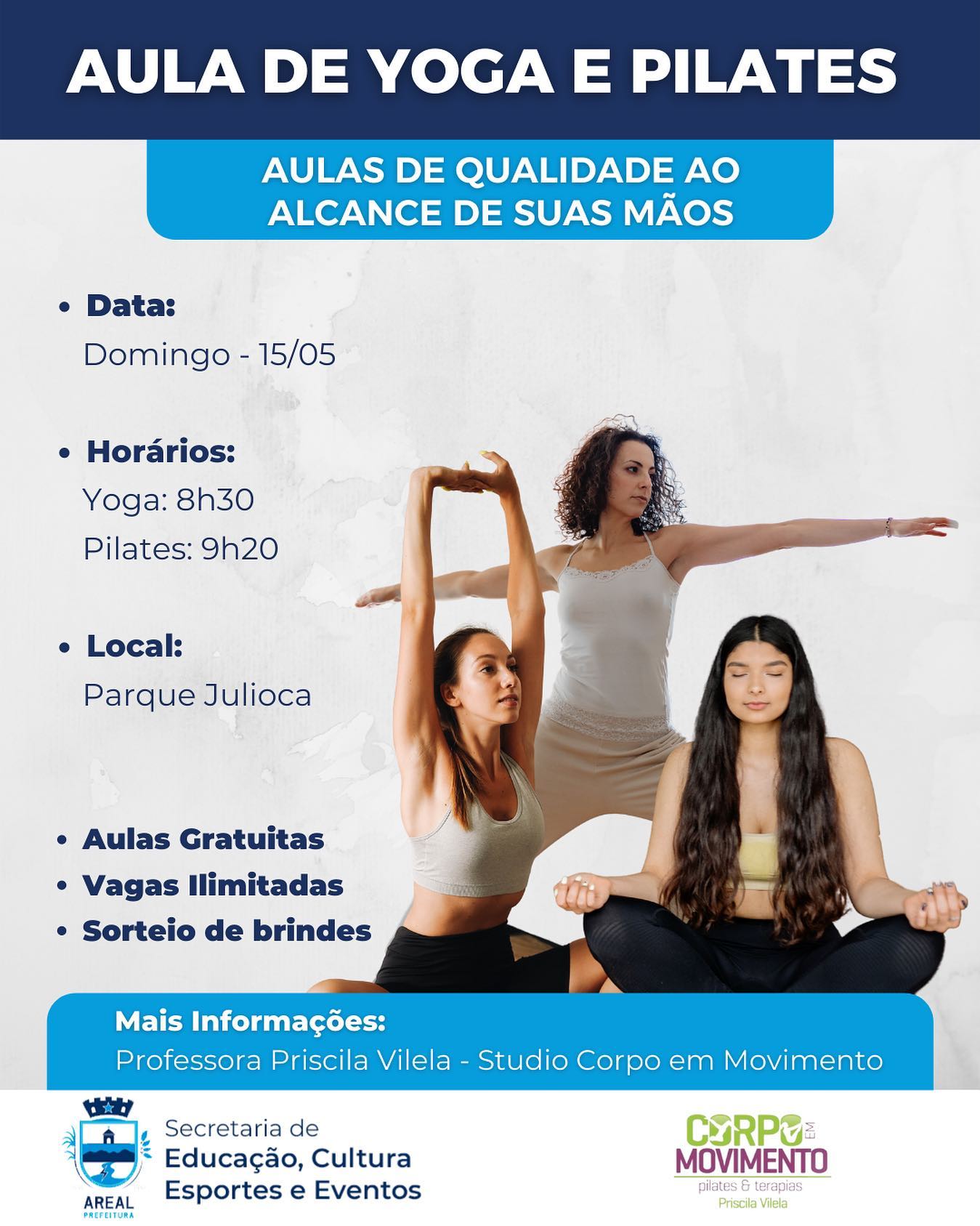 Yoga e Pilates de graça em Areal
