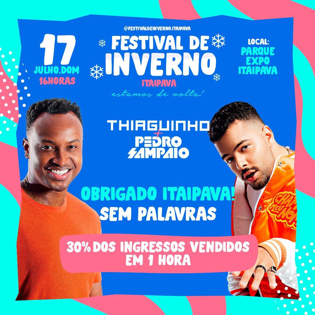 Festival de Inverno trará Thiaguinho e Pedro Sampaio para Itaipava