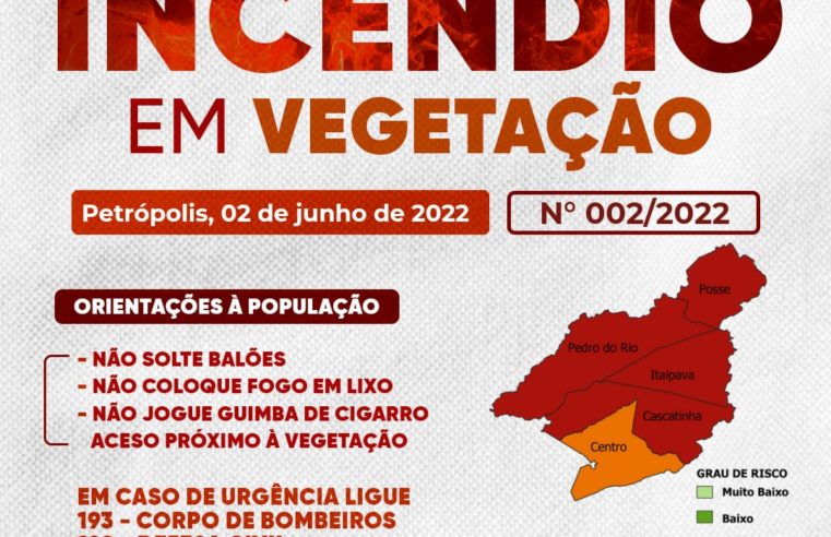 Defesa Civil retoma emissão diária de Boletim de Risco de Incêndio em Vegetação