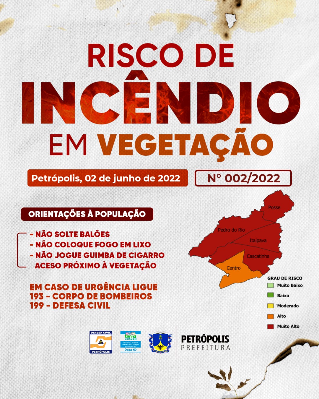 Defesa Civil retoma emissão diária de Boletim de Risco de Incêndio em Vegetação