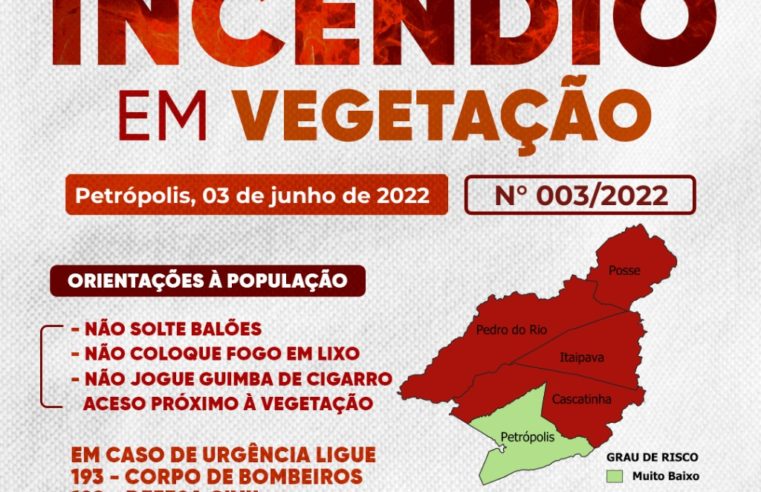 Risco de incêndio: boletim da Defesa Civil destaca risco muito alto para os distritos