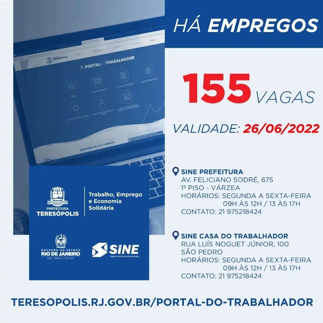 Programa ‘Emprega Terê’ divulga 155 vagas de emprego no Sine Teresópolis