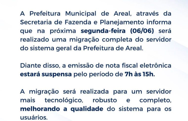 Prefeitura de Areal realiza migração de Sistema nesta segunda