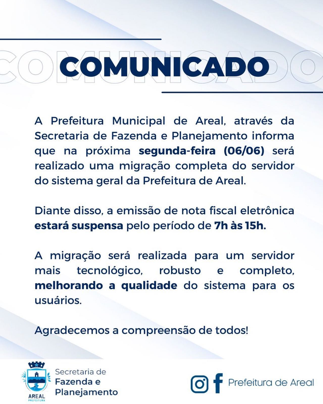 Prefeitura de Areal realiza migração de Sistema nesta segunda