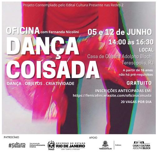 Oficinas gratuitas do Projeto “Dança Coisada” acontecem neste domingo e em 12/06 na Casa de Cultura