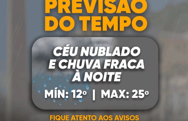 Frente fria deixa tempo instável, com previsão de chuva fraca neste sábado, durante a noite