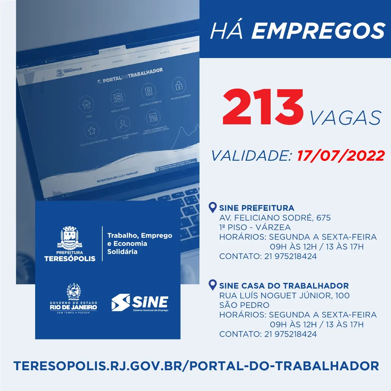 ‘Emprega Terê’ divulga 213 vagas de emprego no Sine Teresópolis