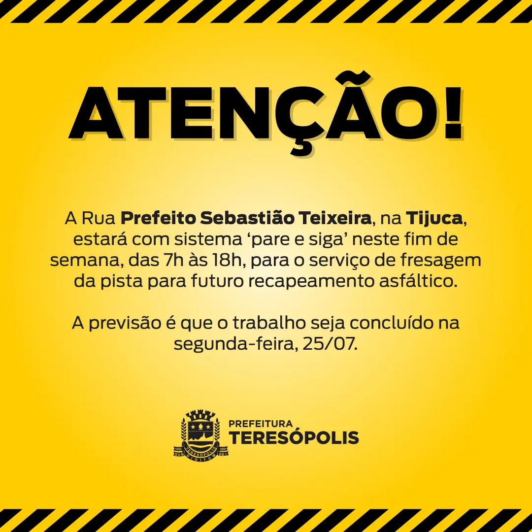 Rua Prefeito Sebastião Teixeira, em Teresópolis, tem sistema ‘pare e siga’ no fim de semana