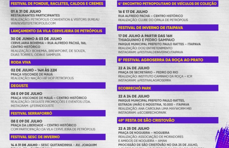Grandes eventos vão movimentar o mês de julho em Petrópolis