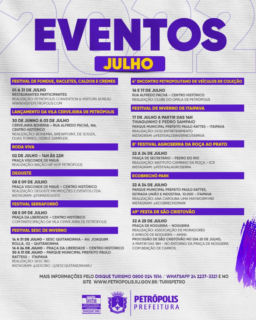 Grandes eventos vão movimentar o mês de julho em Petrópolis