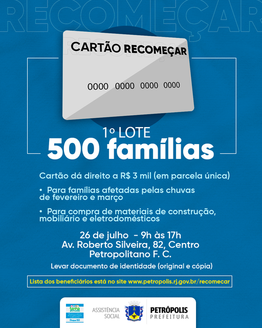 Prefeitura inicia entrega do Cartão Recomeçar