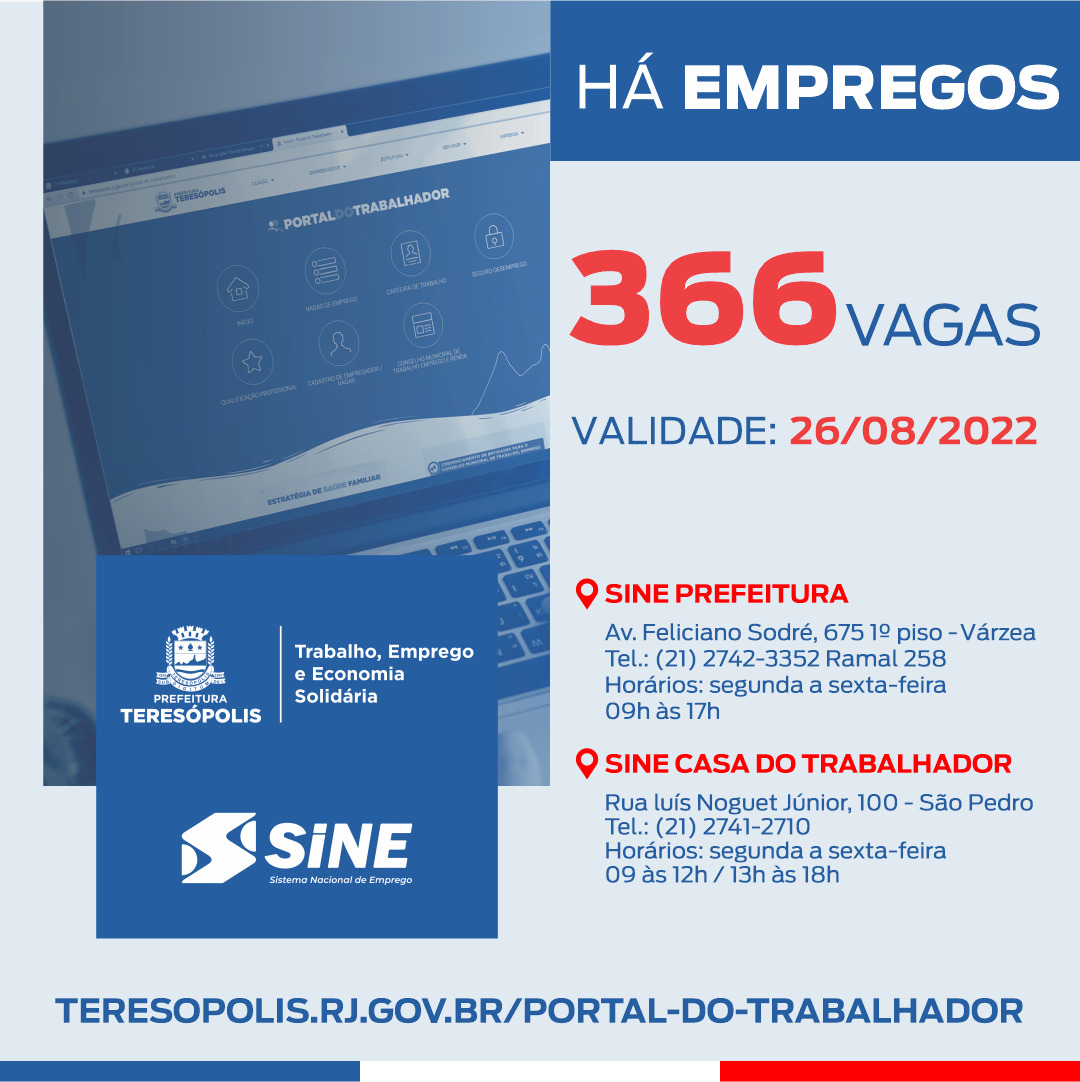 Programa ‘Emprega Terê’ divulga 366 vagas de emprego no SINE Teresópolis
