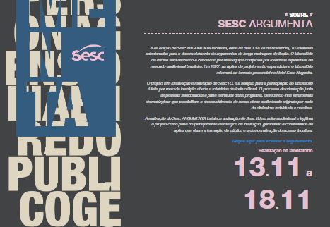 Inscrições abertas para a 4ª edição do Sesc Argumenta