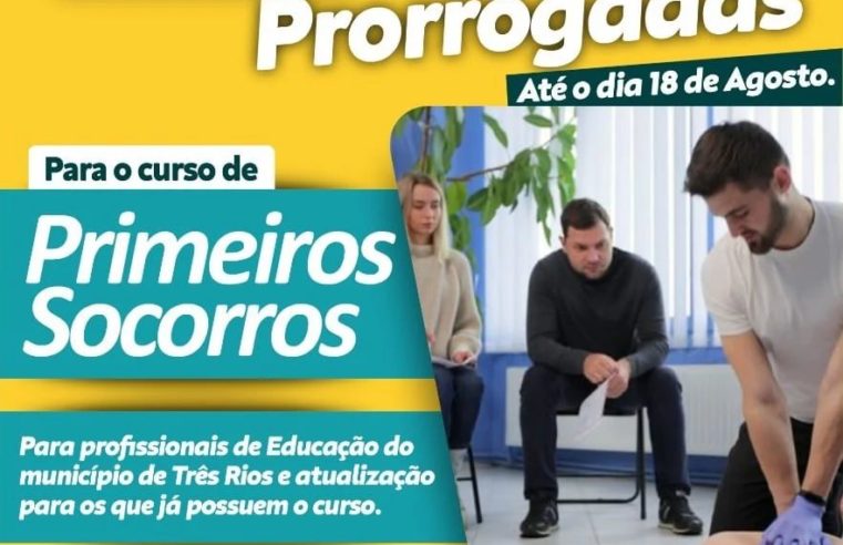 Curso de Primeiros Socorros para profissionais da Educação tem inscrições abertas em Três Rios