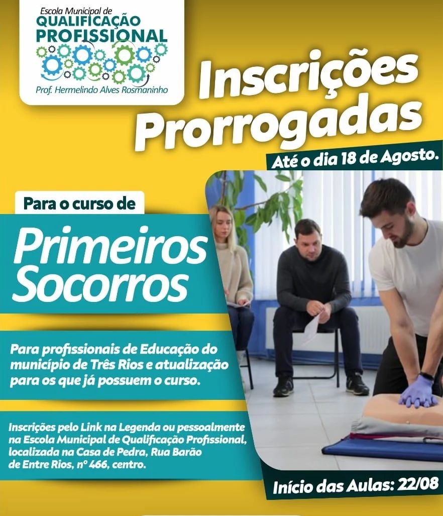 Curso de Primeiros Socorros para profissionais da Educação tem inscrições abertas em Três Rios