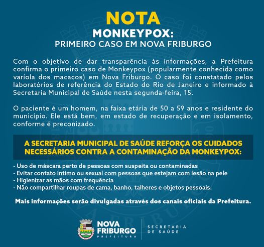 Monkeypox: primeiro caso da doença é registrado em Nova Friburgo