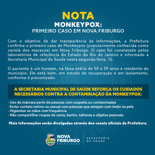 Monkeypox: primeiro caso da doença é registrado em Nova Friburgo