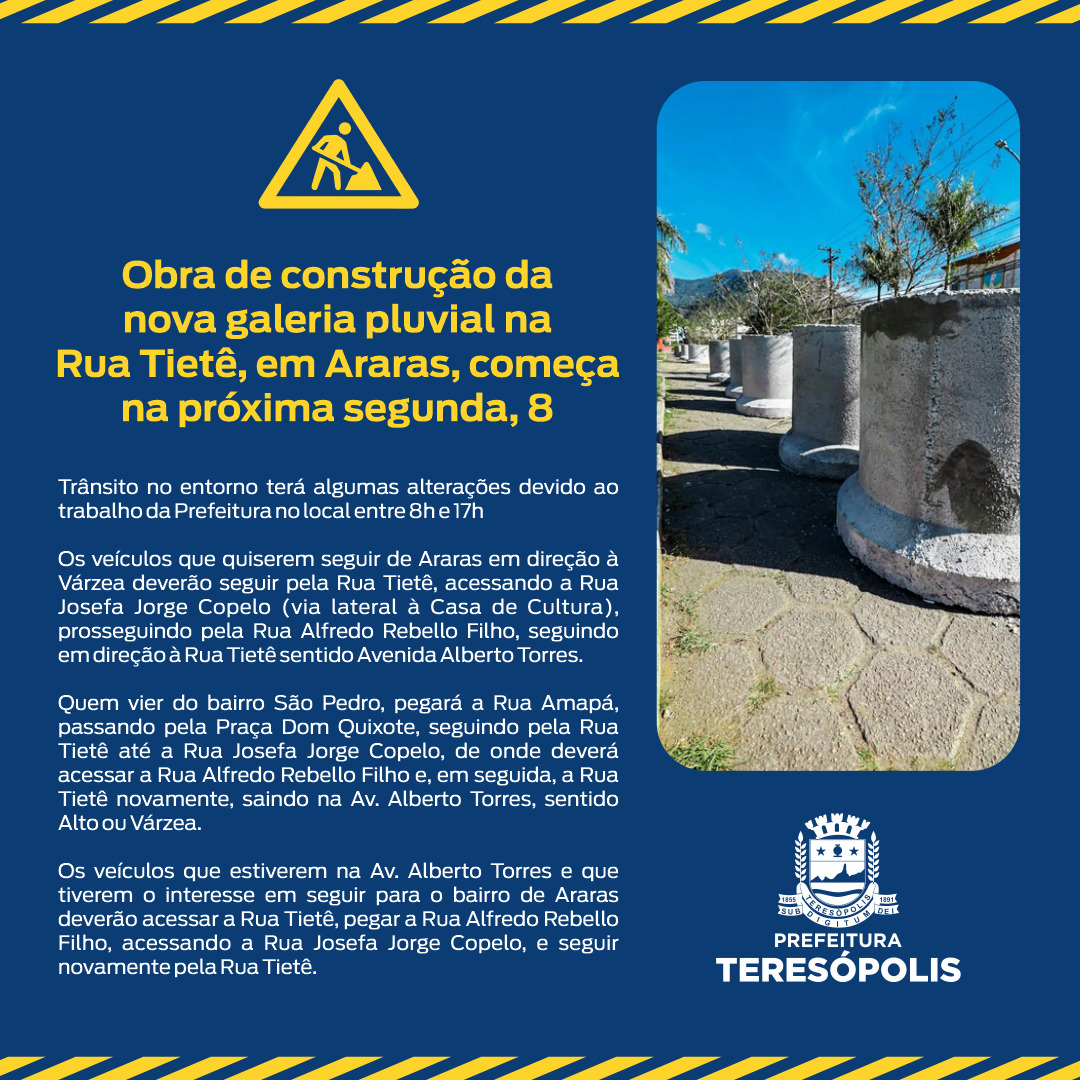Construção da nova galeria pluvial na Rua Tietê, em Teresópolis, começa nesta segunda-feira
