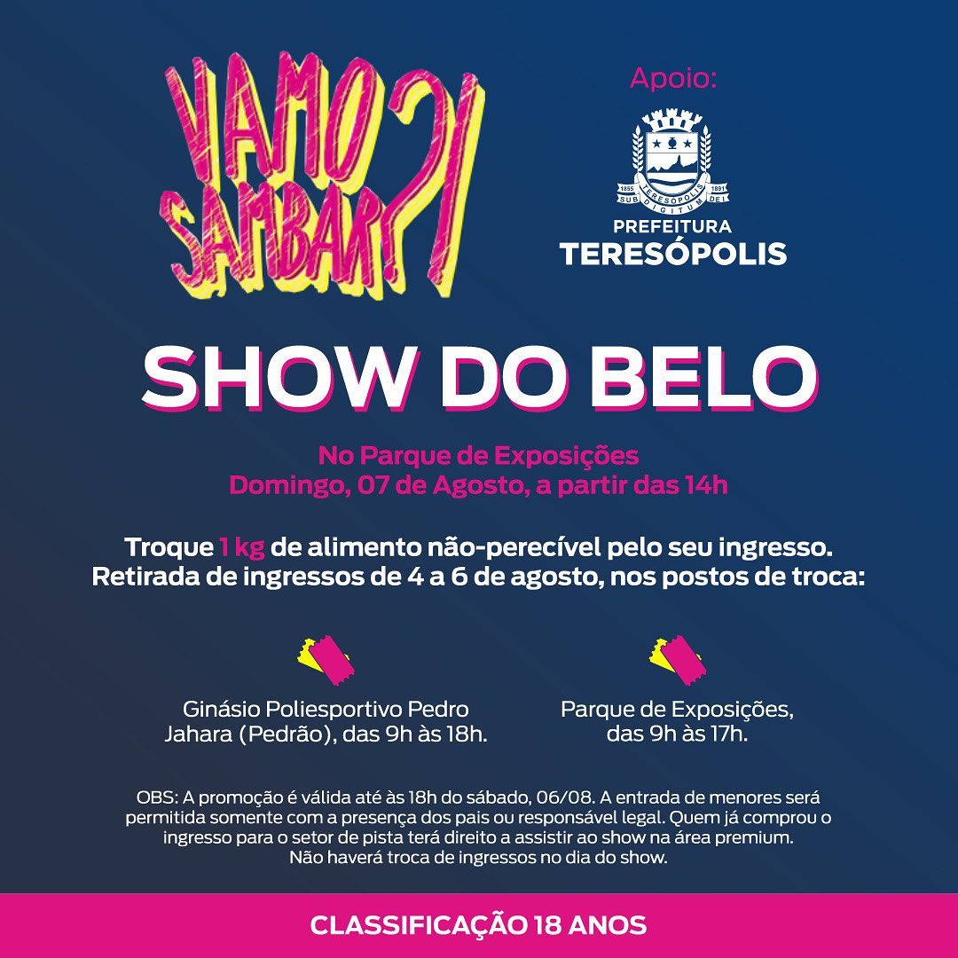 Troque Alimento não perecível por ingresso para o Shows de Samba neste domingo em Teresópolis