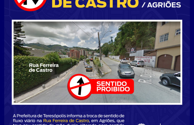 Rua Ferreira de Castro, em Teresópolis, passa a funcionar em sentido único
