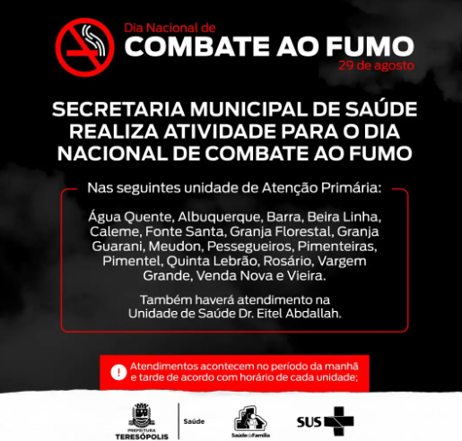 Secretaria Municipal de Saúde de Teresópolis realizará atividade voltada ao Dia Nacional de Combate ao Fumo, na segunda-feira