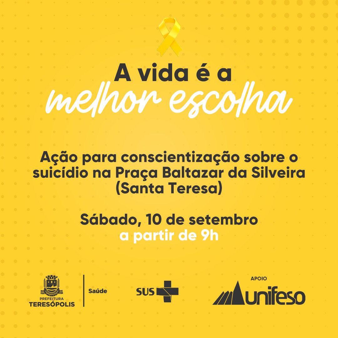 Praça da Matriz de Santa Teresa recebe evento de conscientização sobre suicídio, neste sábado (10) em Teresópolis