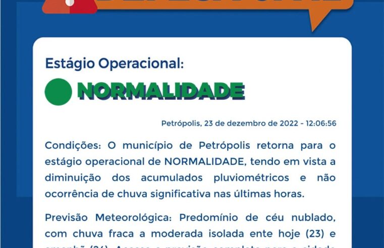 Defesa Civil de Petrópolis retorna para estágio operacional de normalidade