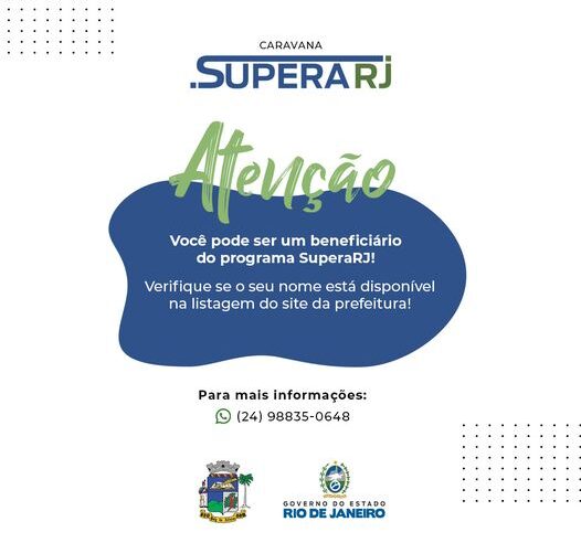 Prefeitura de Paty do Alferes pede que beneficiários do SuperaRJ busquem os cartões