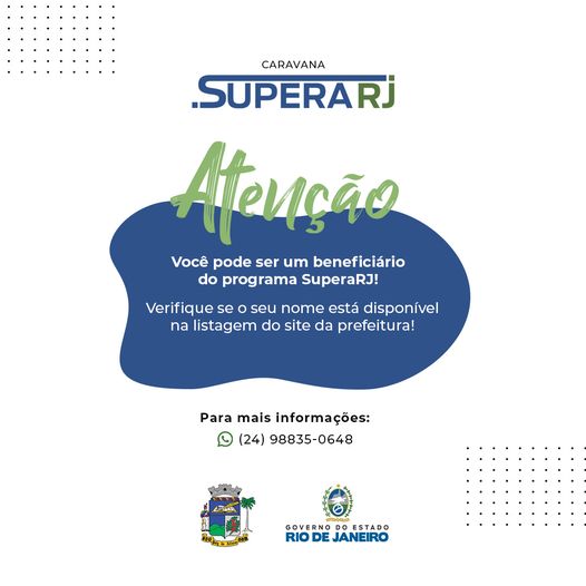 Prefeitura de Paty do Alferes pede que beneficiários do SuperaRJ busquem os cartões