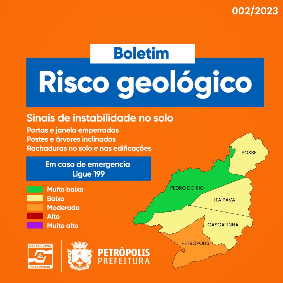 A Defesa Civil emite boletim de risco geológico