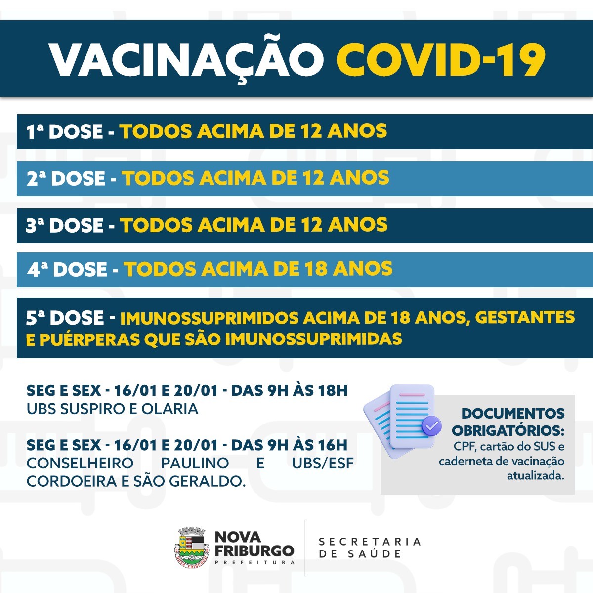 Vacinação contra a Covid-19 em Nova Friburgo: Confira o calendário.
