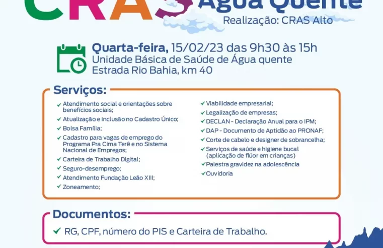 CRAS Alto, em Teresópolis, promove Ação Social em Água Quente nesta semana