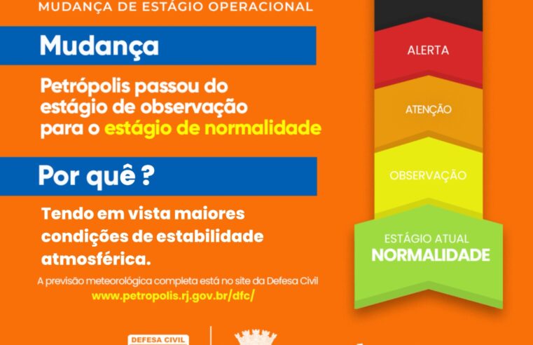 Defesa Civil retorna para estágio operacional de normalidade
