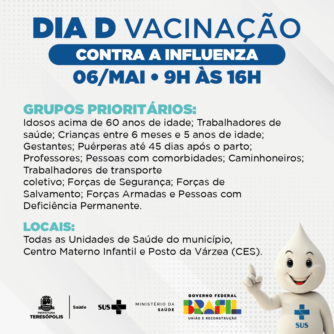 Teresópolis realiza Dia “D” de vacinação contra a Influenza, no sábado (6)