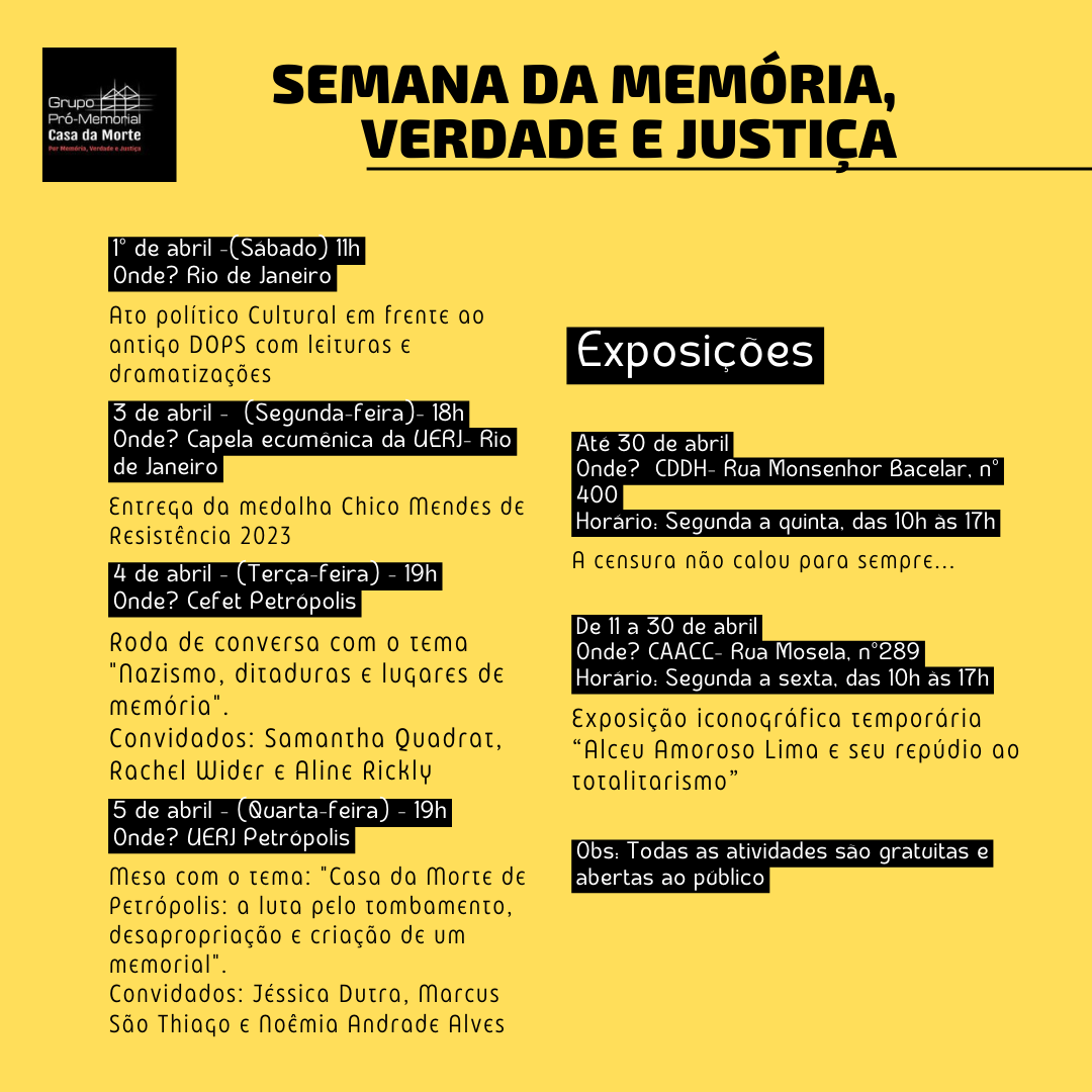 Semana da Memória, Verdade e Justiça começou no último sábado (01)