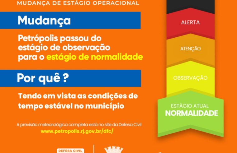 Defesa Civil de Petrópolis retorna para estágio operacional de normalidade