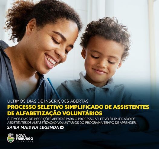 Nova Friburgo está com inscrições abertas para Assistentes de Alfabetização Voluntários até esta quinta-feira