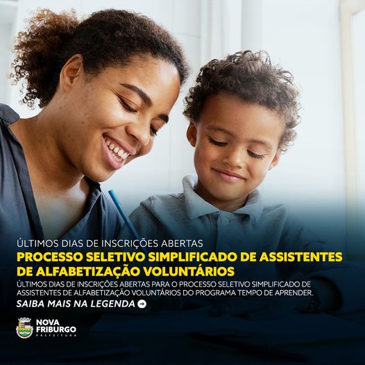 Nova Friburgo está com inscrições abertas para Assistentes de Alfabetização Voluntários até esta quinta-feira