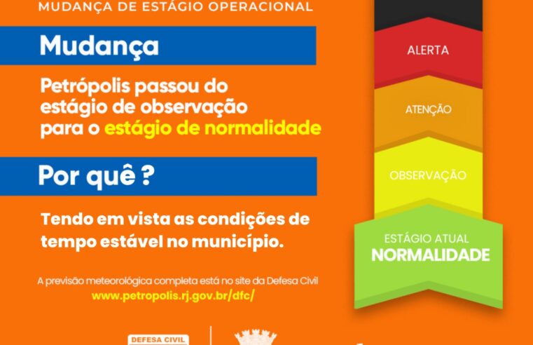 Defesa Civil de Petrópolis retorna para estágio operacional de normalidade