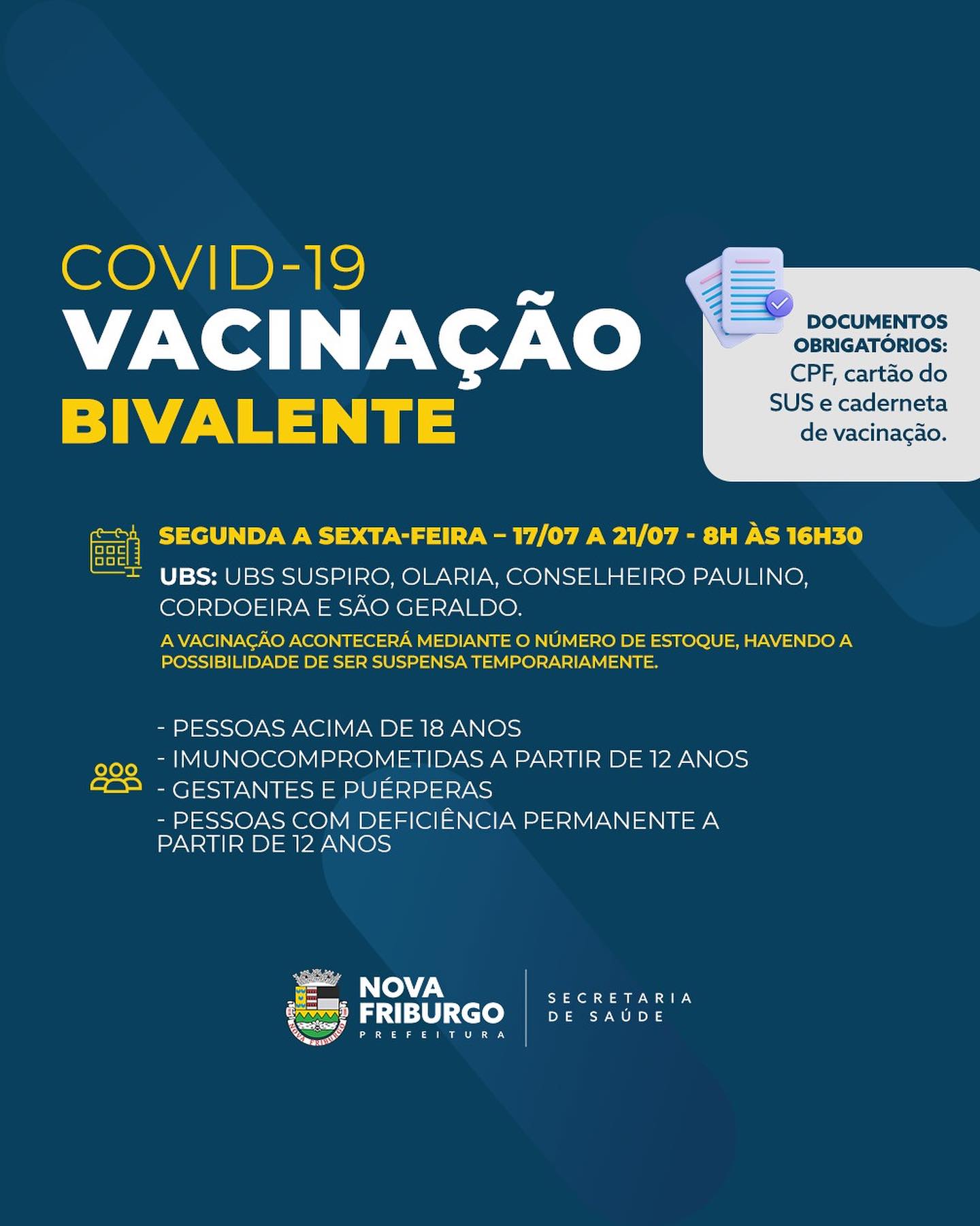 Prefeitura de Nova Friburgo mantém vacinação contra Covid-19