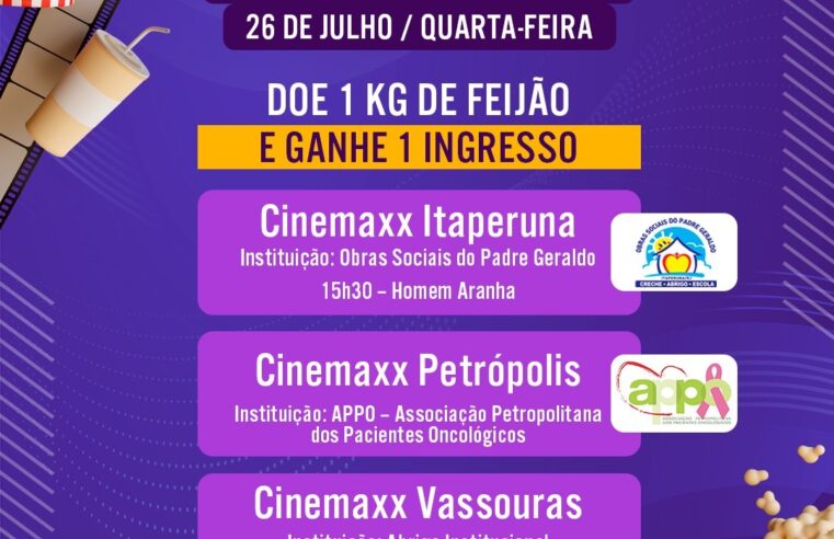 Rede Cinemaxx promove ação solidária para instituições de assistência social nesta terça-feira