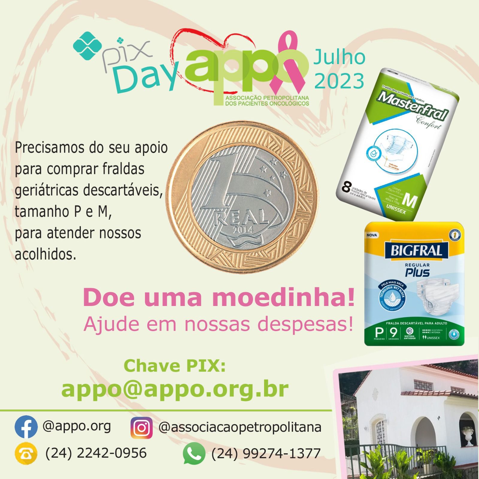Pix Day APPO de julho será destinado para compra de fraldas descartáveis