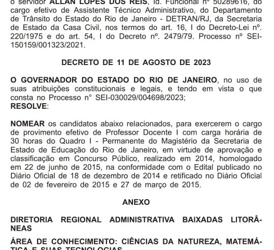 Governador Cláudio Castro nomeia mais de 630 professores concursados para as escolas estaduais