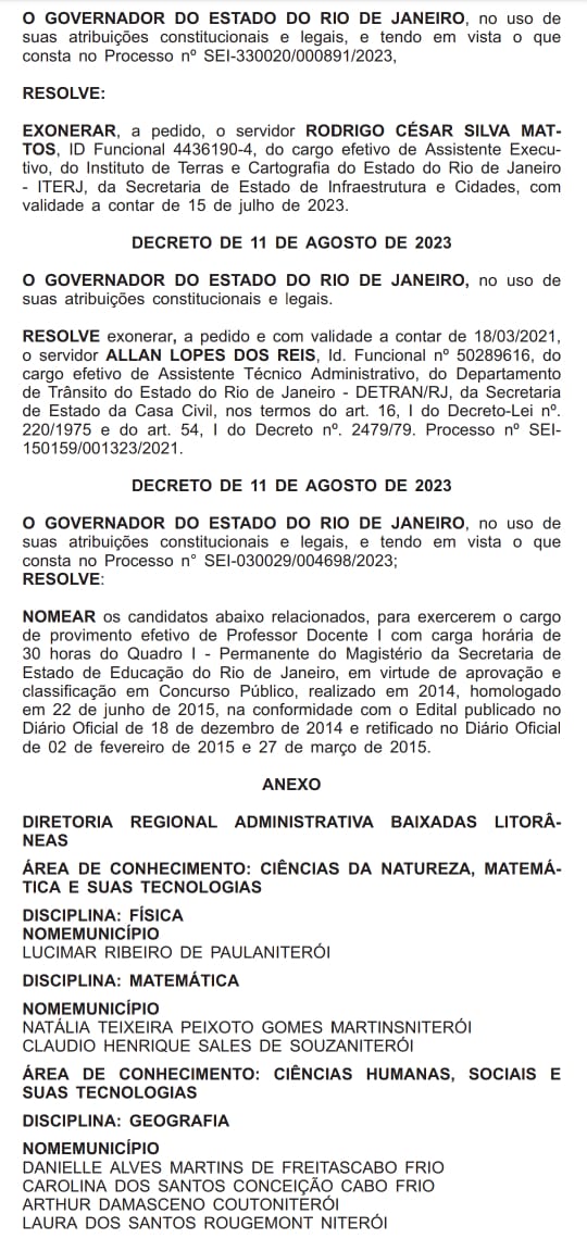 Governador Cláudio Castro nomeia mais de 630 professores concursados para as escolas estaduais