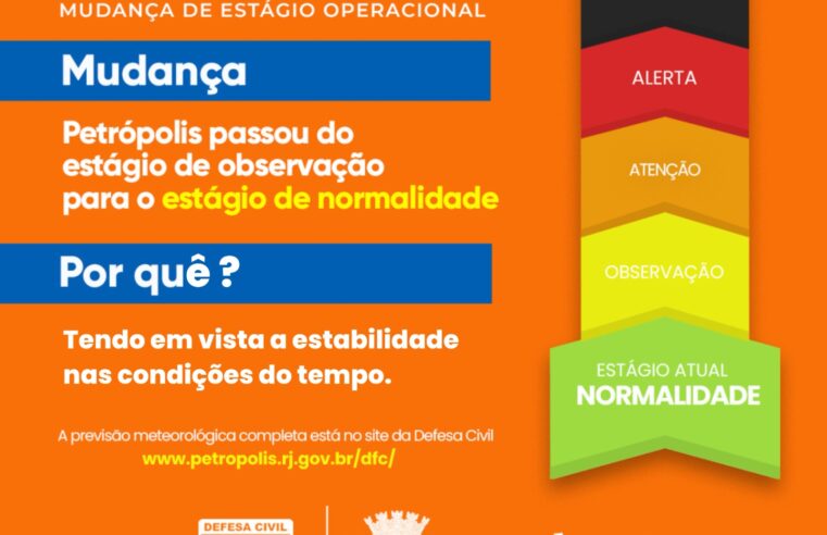 Defesa Civil retorna para estágio operacional de normalidade