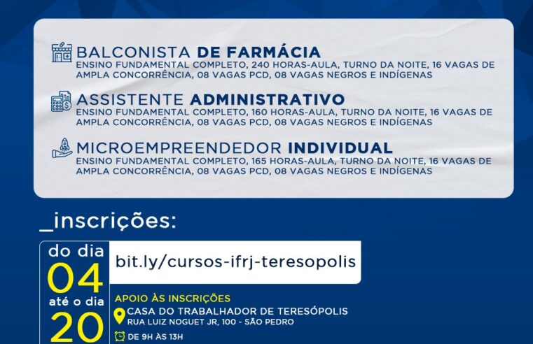 Prefeitura de Teresópolis e IFRJ abrem inscrições online nesta sexta, 04/08, para três cursos 100% gratuitos