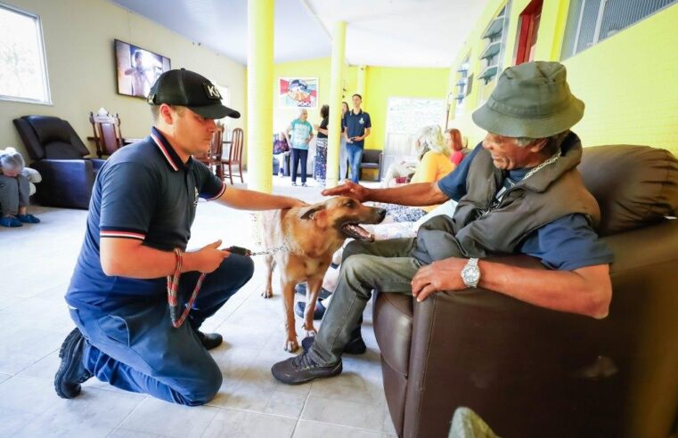 Cinoterapia: Idosos recebem visita da Cia de Cães K9 da Guarda Civil Municipal