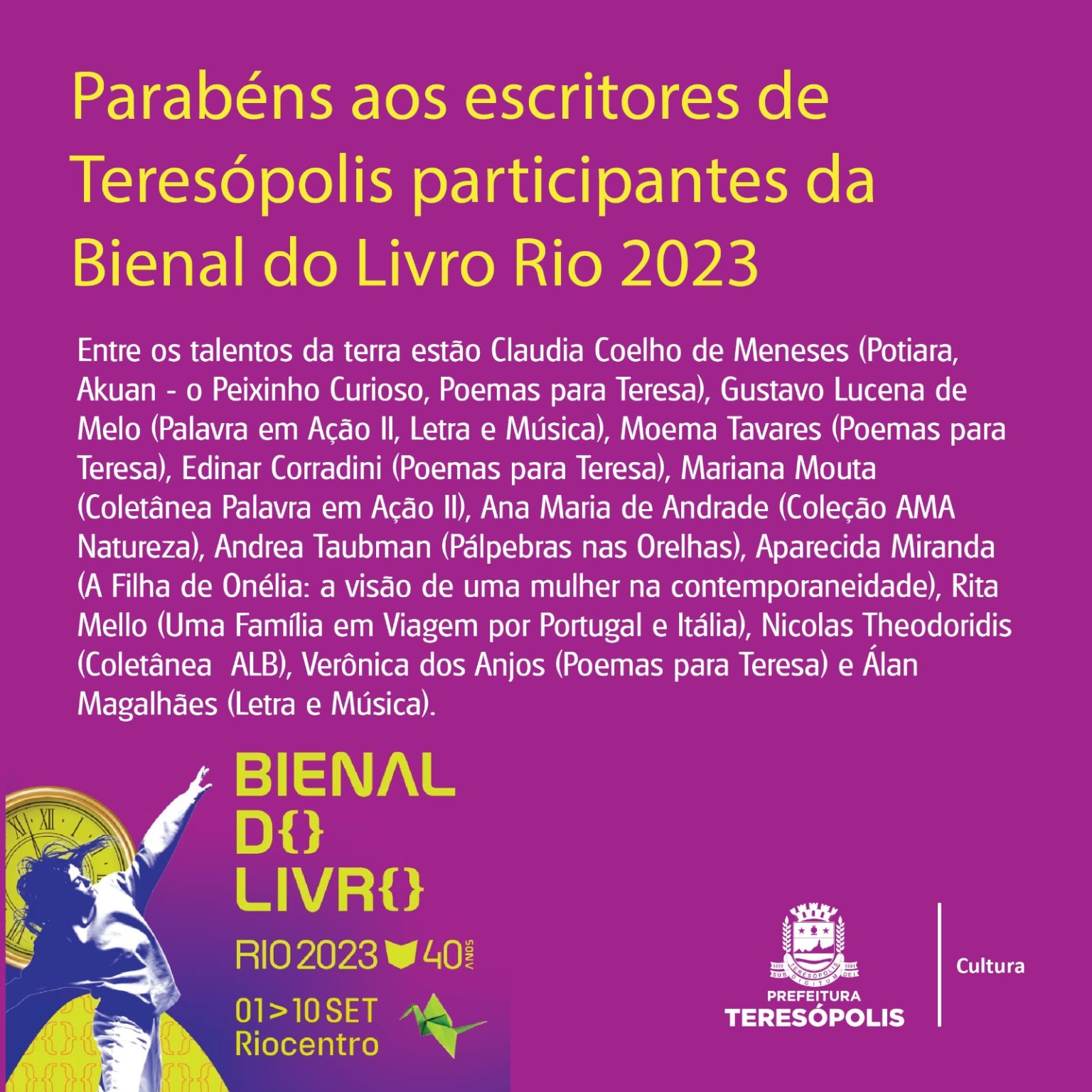 Escritores de Teresópolis participam da 40ª Bienal do Livro