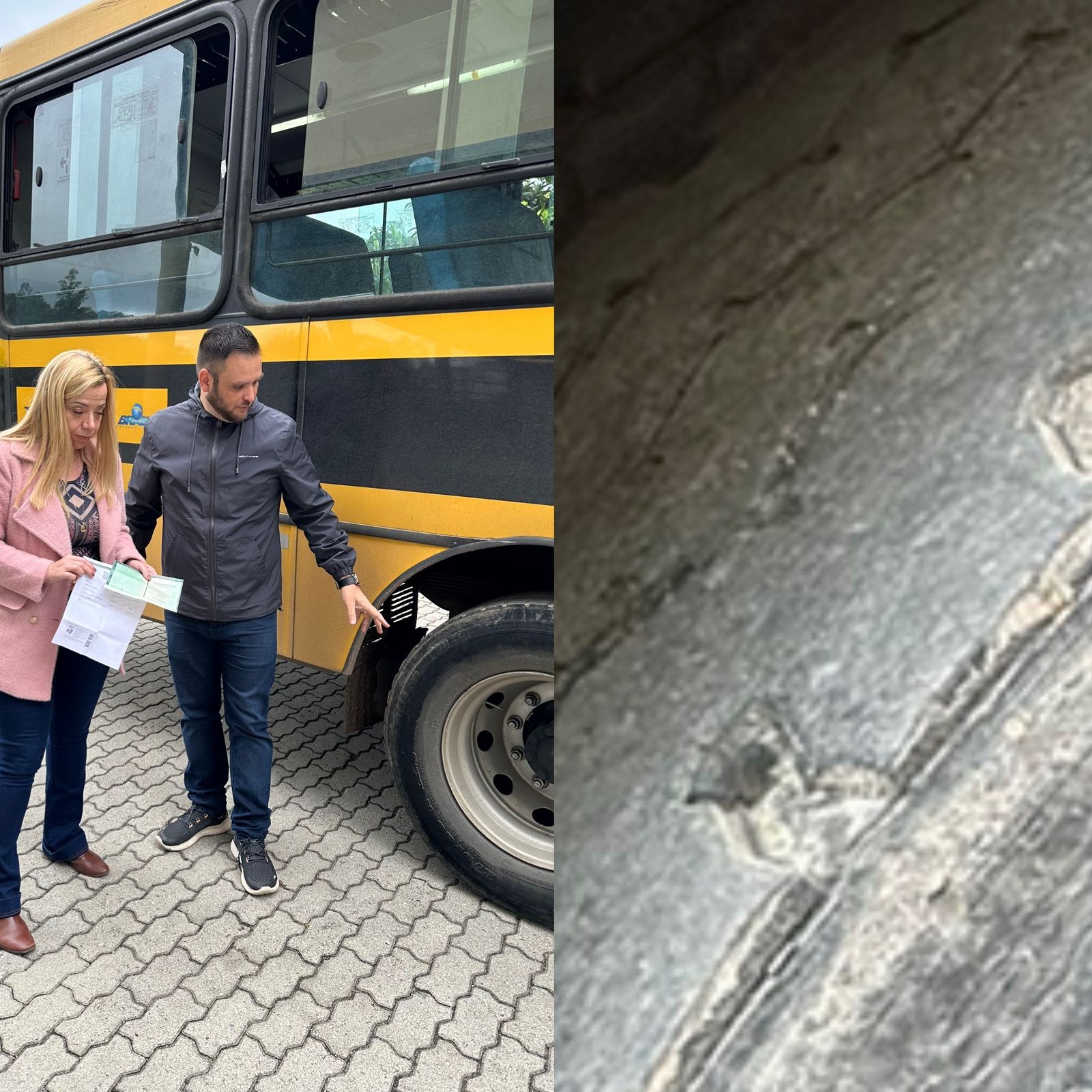 Vereadores flagram ônibus escolar com pneu “careca” e cobram manutenção